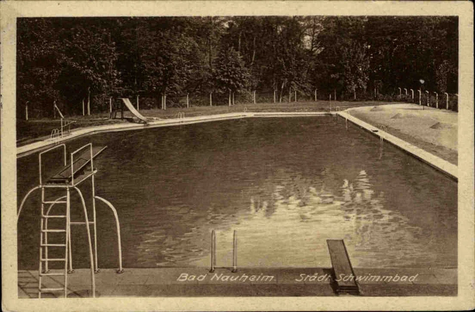 Bad Nauheim Hessen AK 1928 Partie Städtisches Schwimmbad Bad Freibad Wasser Turm - Bild 1 von 1