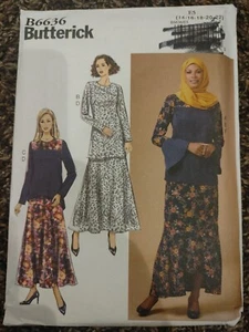 Top Tunic Skirt Scarf Misses Size 14-22 Butterick 6636 Sewing Pattern - Picture 1 of 2