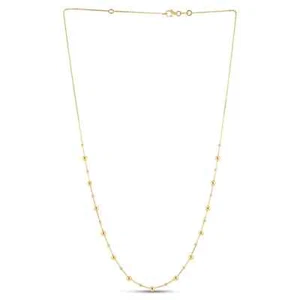 14K Yellow Gold Solid Wedding Beaded Station Necklace 18" For Women's New Gift - Picture 1 of 5