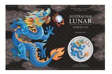 2024 Australia 🇦🇺 Perth Mint 1oz .9999 Silver Lunar Colorized Blue Dragon