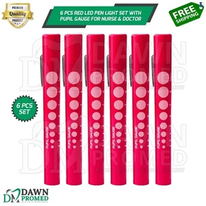 6 Pcs Red LED Pen Light Set With Pupil Gauge for Nurse Doctor & Paramedics - Picture 1 of 8