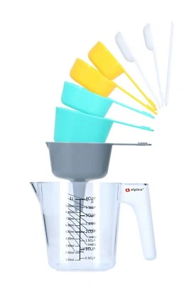 1L Measuring Jug Cups Spoons Set 9 Pieces Stackable Baking Cooking Set Funnel - Image 1 of 4