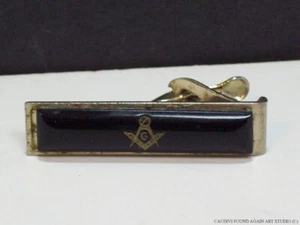 Clip de corbata cuadrado y brújula vintage masónico azul Lodge vidrio negro tono dorado - Imagen 1 de 7