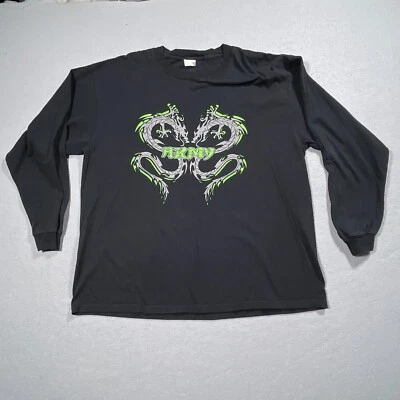 Vintage Shirt Men XL Long Sleeve Black Neon Dragon Army Graphic Print Y2K - Image 1 of 4