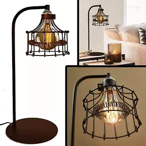 Vintage Industrial Wire Cage Desk Lamp Rust Color - Rustic Antique Light Decor - Picture 1 of 10