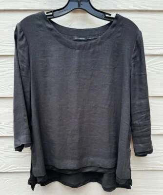 Blusa túnica Stella Carakasi para mujer natural de lujo cáñamo NEGRA botones XS Foto 1 de 4