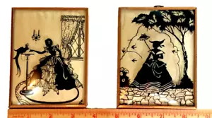Vintage 40er Jahre Silhouettenbild - Rückseitenmalerei auf Convezglas - Bild 1 von 3