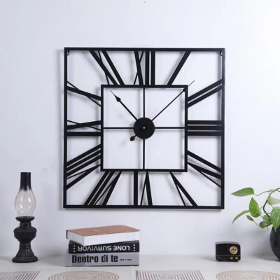 60cm Square Open Face Wall Clock Large Skeleton Roman Numerals Kitchen Bedroom - Image 1 of 4
