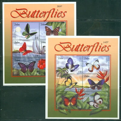 Palau 594-601 Butterflies, Complete Set/4, 2 SS/1, 2 SS/6, Mint NH, 3 scans - Image 1 of 3