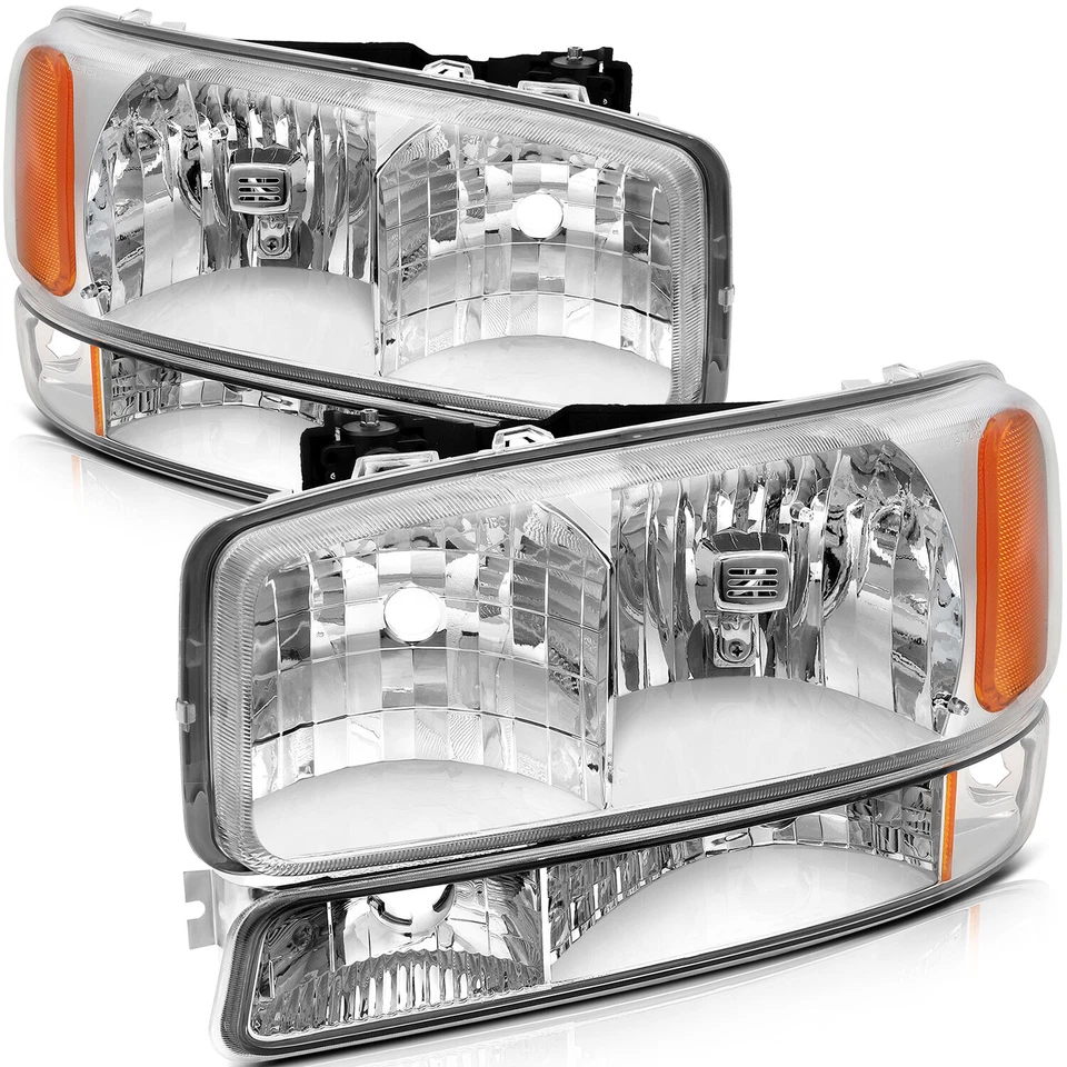 Chrom Headlights & Bumper Lights Set For 1999-2007 GMC Sierra 1500 2500 Pickup Foto 1 de 4