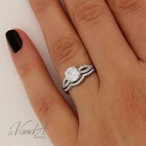 Sterling Silber 925 Damen Ehering CZ Braut Verlobungsring 2 Stück Set R33 - Bild 1 von 5