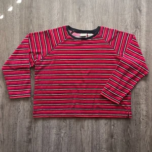 VTG 90s St Johns Bay Velour Pink Orange White Stripe L/S Casual Top Sz Petite XL - Picture 1 of 4