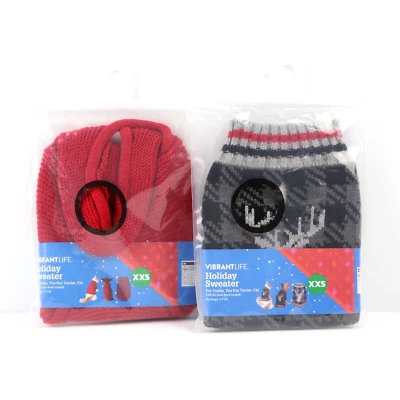 Vibrant Life Lot of 2 Holiday Dog Cat Christmas Sweater ~ Size XXS 3-7 LB - Image 1 of 2