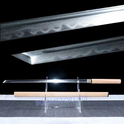 Espada samurai japonesa hecha a mano templada de arcilla de acero doblada Damasco Full Tang Foto 1 de 4