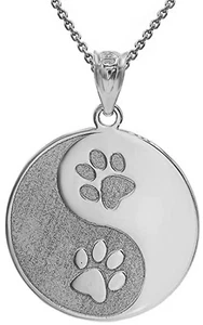 Personalized Name Silver Yin Yang Tai Chi Cute Puppy Paw Print Pendant Necklace  - Picture 1 of 5