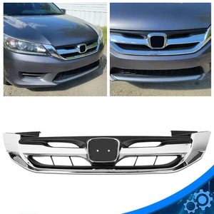Chrome JDM Mod Style Front Hood Grille Grill Fit 13-15 9th Honda Accord 4 Door - Picture 1 of 17