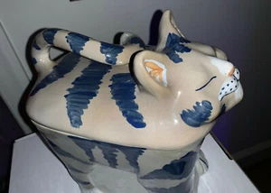 Louisville Stoneware Cookie Jar Canister LARGE Cat blue Kitten  RARE * fast ship - Picture 1 of 12