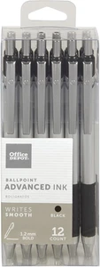 Advanced Ink Retractable Ballpoint Pens,1.2 Mm, Silver Barrel, Pack of 12 - Picture 1 of 4