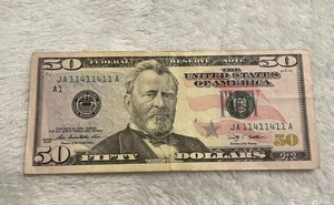 2009 $50 Dollar Palindrome Radar Repeating Note  JA11411411 Circulated - Picture 1 of 9