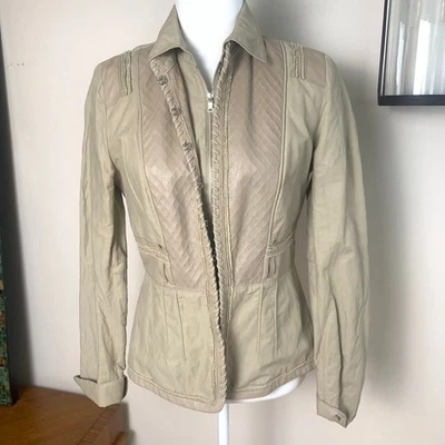 Chaqueta ELIE TAHARI Talla S Beige Cuero Cordero, Seda, Cuello Interior Extraíble Forrado  Foto 1 de 4