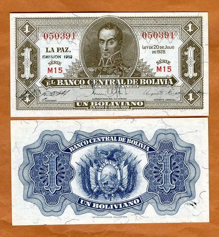 Bolivia, 1 Bolivano, L. 1928, P-128c, emission 1952, UNC - Image 1 of 1