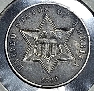 1860 Three Cent Silver Piece Trime 3c Type Coin Beautiful Strong Strike - Image 1 of 2