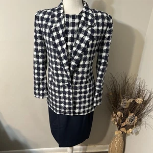 De Colección Kasper Para ASL 3 piezas Falda Traje A Cuadros Azul Blanco Chaqueta y Blusa Falda Forrada 8 - Imagen 1 de 18