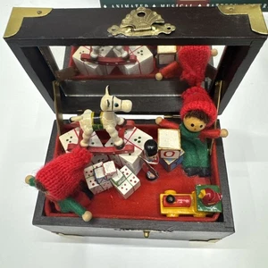 Caja de juguetes de madera musical vintage con juguetes de madera figuras de Navidad decoración infantil LEER - Imagen 1 de 8
