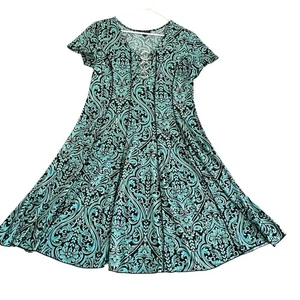 Sami & Jo Dress Women's Large Scroll Print Whimsigoth Fairy Teal Black Metallic - Picture 1 of 6