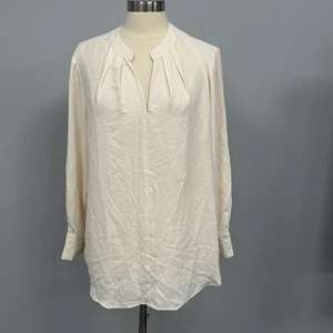 Neu mit Etikett Anne Klein Popover-Bluse mit geteiltem Ausschnitt 1X Blütenblattfalte elfenbeinfarben Langarm Oberteil - Bild 1 von 9