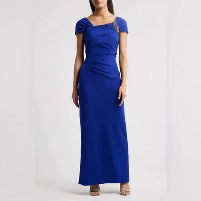 Alex Evenings Royal Blue Beaded Embellishment Cap Sleeve Crepe Gown Size 18 $199 - Image 1 of 3