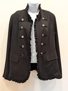 KASPER JACKET W/LONG SLEEVES RUFFLED TRIM GOLD BUTTON WOMEN SIZE LARGE BLACK - Picture 1 of 6