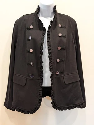 KASPER JACKET W/LONG SLEEVES RUFFLED TRIM GOLD BUTTON WOMEN SIZE LARGE BLACK - Image 1 of 4