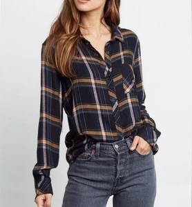 Rails Hunter Plaid Shirt Midnight Teal Mustard Size XS Long Sleeve Button Down - Picture 1 of 12