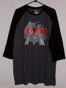 Miami Marlins t shirt $35 three quarter sleeve raglan charcoal heather 2XL NWT - Picture 1 of 4