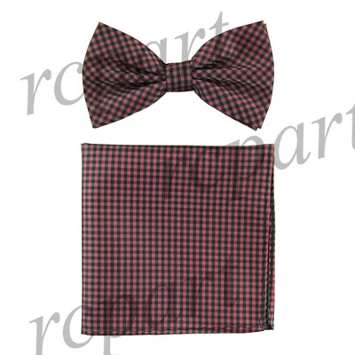Conjunto de pajarita y pañuelo preatado para hombre cuadros y cuadros marrón tostado boda graduación Foto 1 de 3