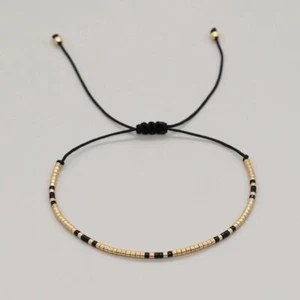 Beautiful Adjustable Gold and Black Beaded Bracelet - Picture 1 of 1