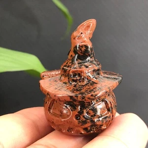 1pc natural mahogany obsidian Pumpkin Wizard hat skull Quartz Crystal reiki 1.5" - Picture 1 of 12