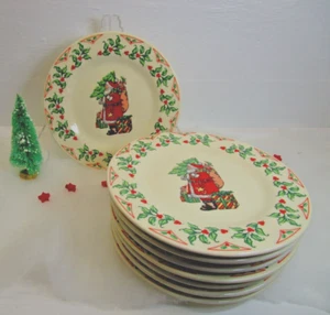 Juego de 8 platos de postre de Navidad Gibson diseño de Santa y Acebo de 7 3/4" de diámetro - Imagen 1 de 4