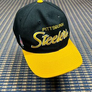 Pittsburgh Steelers Script Sports Specialties Snapback Hat Black Rare Vintage