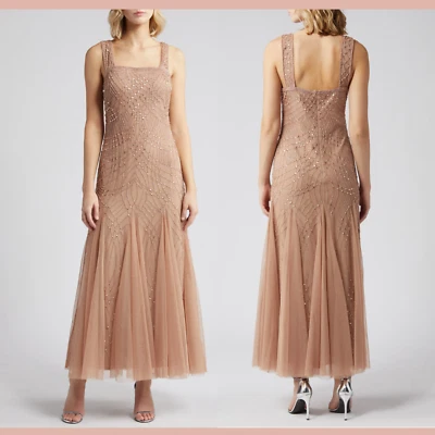 NEW $268 Pisarro Nights [ 4 ] Sleeveless Square neck Beaded Gown Dusty Rose J898 Foto 1 de 4