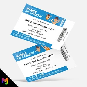 Personalised Pool Swimming Party Ticket Style Invitations | Girls/Boys - Picture 1 of 2