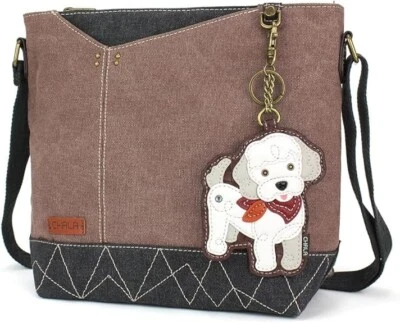 New CHALA PRISM Crossbody Bag Coin Purse Canvas POODLE White Dog Mauve Coin Purs - Image 1 of 4