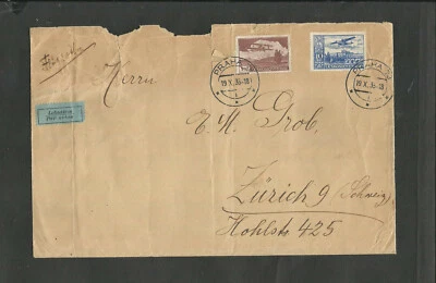 CZECHOSLOVAKIA TO SWITZERLAND, AIR MAIL COVER, 1935, PRAHA CANCEL, VF - Image 1 of 2