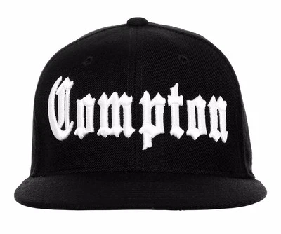 Gorra negra Compton vintage bordada hip hop ajustada plana Bill gorras sombrero sombreros Foto 1 de 3