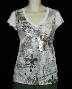 Eyeshadow Size XL Womens Top White Print V-Neck Short Sleeve T Shirt NWT - Picture 1 of 2