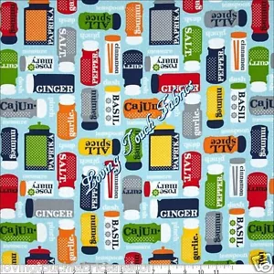 ROBERT KAUFMAN "LET'S EAT" 15888-205 KITCHEN SPICES WORDS FABRIC PRICED @ 1/2 YD - Picture 1 of 1