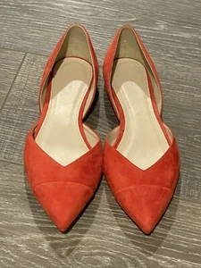 NIB J.Crew Sadie Flats Suede Vibrant Flame Red Shoes $98 NEW - Size 7.5 - Picture 1 of 7