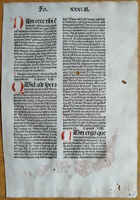 Оригинальный рубиновый инкунцируемый лист Augustinus Opuscula Strasbourg (C) - 1489 - Изображение 1 из 2