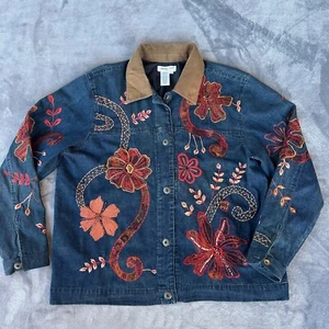 Giacca denim Coldwater Creek donna 1x jeans ricamato floreale con bottoni - Foto 1 di 14